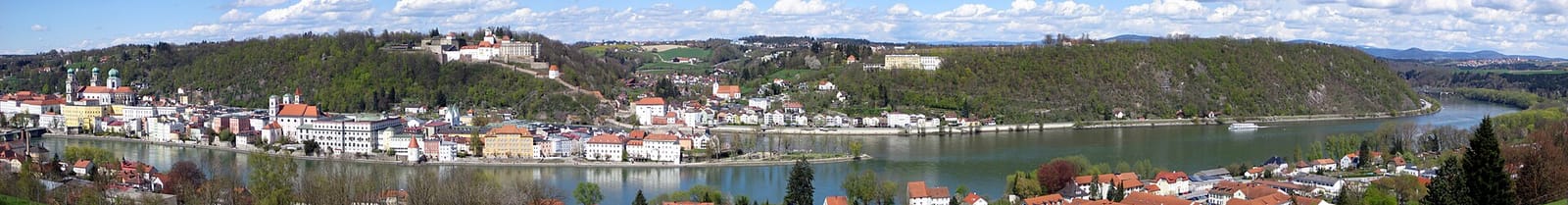 Passau old town at the confluence of three rivers