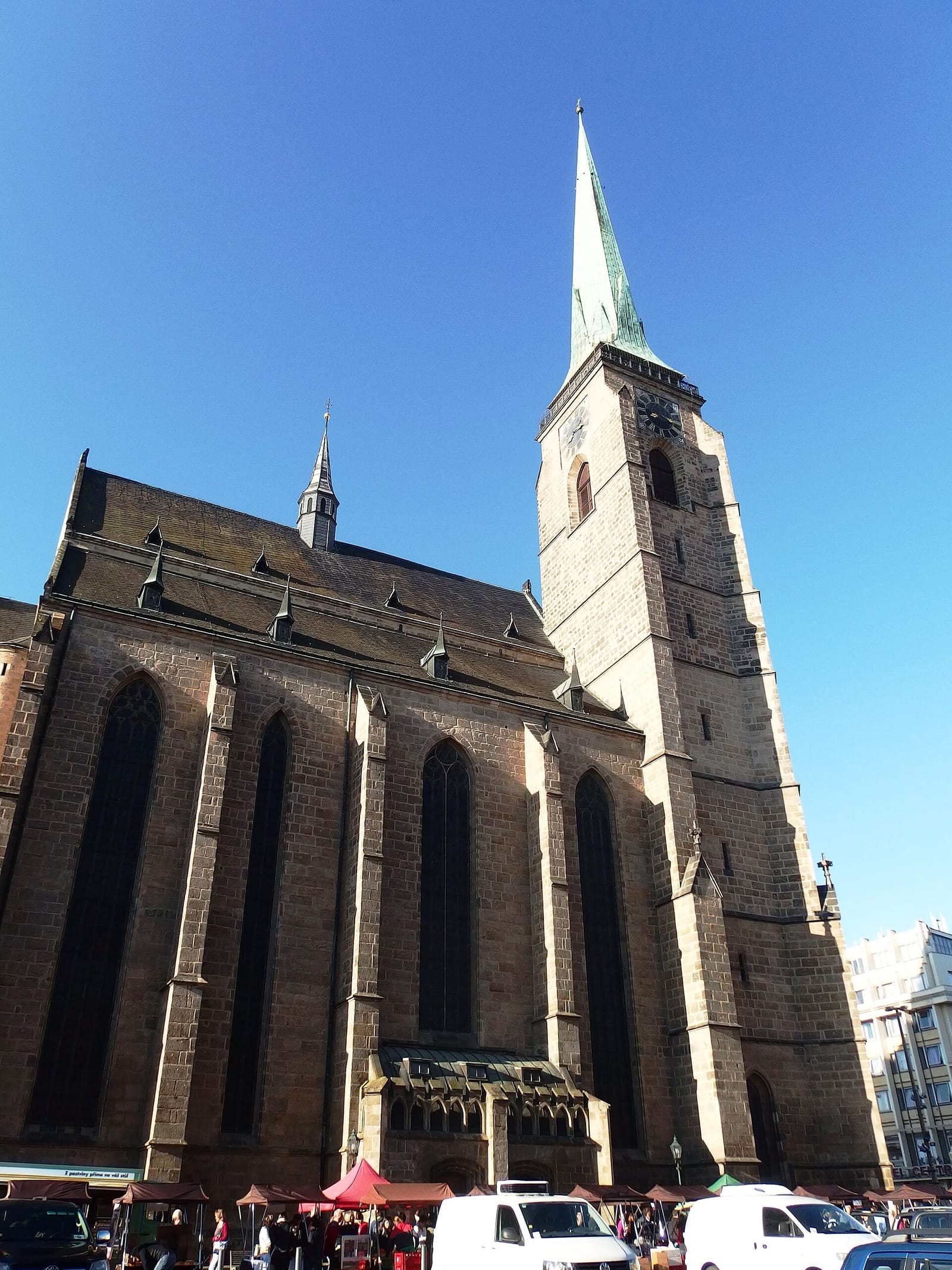 St Bartholomew's Cathedral above the square in Plzeň
