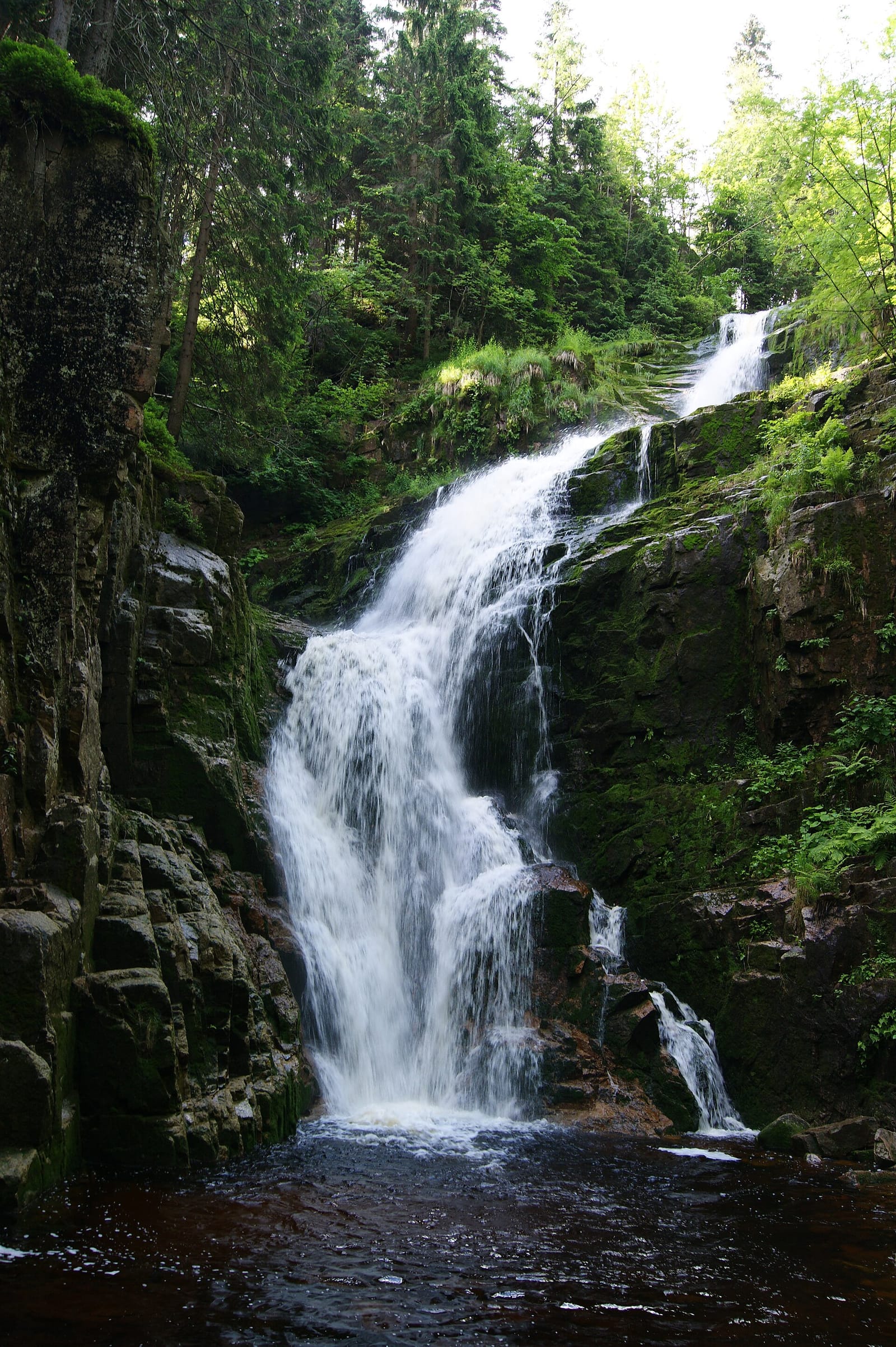Kamieńczyk waterfall in a mossy gorge near Szklarska Poręba